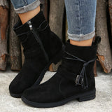 Side Zipper Short-Trace Knight Boots Women Autumn Round Head Thick With Belt Buckle Velvet Short