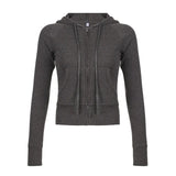 Zingj Style Spice Girl Solid Color Hooded Basic Hoodie Female Zipper Cardigan Slim Long Sleeve Jacket