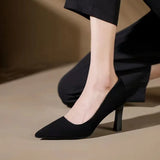 Women 2025 New Summer Black Fine Tip Pointy Light Mouth Velvet Career Hitchhed Temperament Single-Shoe