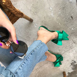 spring and summer women's shoes Korean silk satin Pointed bow tie slippers Baotou flat heel sets semi