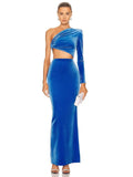 Women's Slanted Shoulder Long-Sleeved Velvet Fashion Sexy Body Fork Sexy Bag Hip