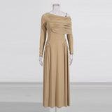 Bodydress Dress Women 2025 Autumn And Winter New Hanging Oblique Shoulder Design Folds Appear Slim Tea Break