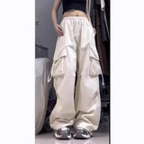 Zingj Speed Dry Cargo Pants Female Stereo Pocket High Waist Straight Tube Wide Leg Ribbon Loose Casual Floor