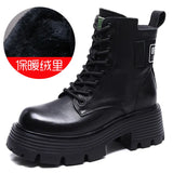 Head Layer Of Cow Skin Thick And Thick Bottomed Pine Cake Boots Handsome British Style Retro Martin Boots Women Height