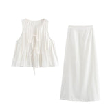 Women's ZA Summer New Fashion 100-Fold Cotton Shirt Skirt