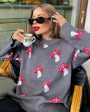 Temperament Women's Loose Lazy Languid Mushroom Prints Sleeve Sweater Women's Autumn
