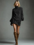 High-End Women's Retro Collar Imitation Leather Short Dress Autumn And Winter New Long-Sleeved Short