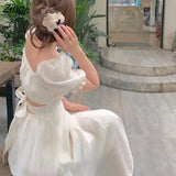 Backless Party Midi Dresses Women Solid Elegant Fashion One Piece Dress Korean Ladies 2022 Summer Casual Beach Fairy