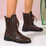 Women's Autumn And Winter New Martin Boots Fashion Solid Color Side Zipper Low-Heeling Mid-Sleesize