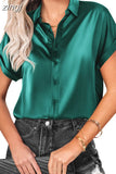 Satin Silk Shirts Fashion Women Short Sleeve Loose Tops Mujer Buttons Office Lady Blouses Women's Clothing Elegant