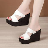 Slope And Cool Slippers Women's Summer New Loose Cake Thick Bottom Waterproof Table Fashion Wearing Large-Size