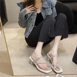 Shoes Women 2025 Summer New Word With Water Drill Clip Sandals Square Head Transparent Thick Heel Wearing Cold
