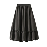 Waist Wood Ear Folding Flower Buds Mid-Long Dress Girl 2025 New Crobs Thin Dress