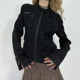 Trendy Fashion Cool Black Water Wash Denim Vintage Casual Long-Sleeved Jacket 2025