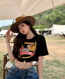 Zingj 2024 New Hottie Everything Ins Trendy T-Shirt Women's Design Sense Chain Short Crop Black Short-Sleeved