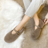 Shoes Women In Autumn And Winter Wearing Flat Rabbit Hair Plus Velvet Net Red Cotton Shoes Lefu Shoes Large Size