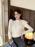 Xixi 2025 Autumn White Standard Korean Version Of Elegant Temperament Solid Color Tie With Thin Knitted Shirt Top Female