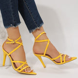 Summer New Sexy Comfortable Leather Thin Heel Women's Sandals Pure Color Pointed Large Yard Fish Mouth High Heel