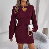 Shooting 2025 Autumn And Winter Pure Color Lantern Sleeve Bag Hip Sweater Skirt Women's
