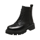 Black Mid-Clinic Martin Boots Women 2025 Autumn And Winter New Tying With Korean Version Of The Locomotive Short Boots Round Head Leisure Single