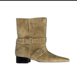 New Autumn Korean Version Of The Sharp-Headed Velvet Belt Buckle Boots Coarse And Middle Heels Brown Western Cowboy