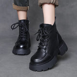 Layer Of Cow Skin English Wind Martin Boots 2025 Autumn And Winter New Round Head Thick Bottom Increase Plus Velvet Warm Short