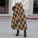 Autumn Lady High-Rise Thin Lattice A-Shaped Skirt Party Casual Loose Swing Umbrella