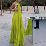 Women's New Women's Clothing Solid Color Round Neckless Sleeve Sexny Beach Long Dress