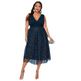 Women's Clothing Autumn Large-Size-In-Neck V-Neck Sexy Blue Body-In-Body Wave Point High-End
