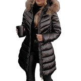 Thick Hooded Cotton Clothes Women's Long-Haired Collar Fashion Cotton Jacket Winter Cotton Clothes