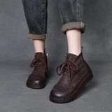 Layer Of Cowhair Retro Hollow High Help Cool Boots Women's Shoes 2025 New Comfortable Flat