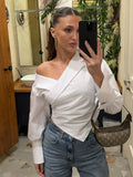 High-End Light Luxury Summer Solid-Colored Shoulder Collar Lantern Cuffs Waist Design Long-Sleeved