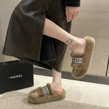 Sense Of Niche Fur Slippers Women Wear 2025 Autumn New Thick Background Warm Anti-Slip Home Word