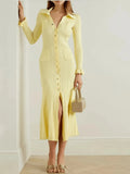 Collar Body Solid Temperament Elegant Knitted Dress Long Dress Autumn And Winter Women's