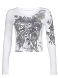 Floral Rhinestone Long Sleeve Crop Top- Outfit