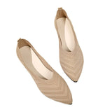 Version Of Knitted Breathable Shallow Mouth Flat Sole Single Shoes Large Size Flying Wet Sharp Lazy Working