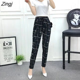 Pants Women Harem Elastic-waist Lace-up Printed Loose Slim Office Ladies All-match Elegant Korean Style Womens Trendy