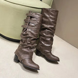 Belt Buckle Boots 2025 Spring New British Wind Point Western Cowboy Boots Retro Cowboy