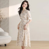Wind Broken Flower Dress Women's Summer New Tea Break French High-Grade Feeling Thin V-Neck Long