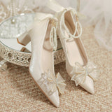 Women 2025 Summer New High-End Pointed Butterfly Wedding Shoes Water Drill Shallow Single Shoe