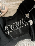 Butterfly Chain Strap Pu Leather Corset Top-Outfit