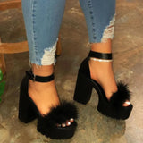 Hot Selling Explosion Waterproof Table Hairy Thick Sandals Women's New Word Buckle Thick Heel