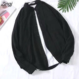 Women Loose Simple Couple Long Sleeve Solid Color Unisex All-match Harajuku Cool Stand Collar Streetwear Outerwear