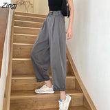 Pants Women High-waist Wide-leg Loose Korean Style Draped Chic All-match Solid Office Lady Elegant Fashion Ulzzang New