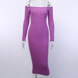 Long Sleeve Strapless Women's Dress Off Shoulder Autumn Party Sexy Lady Dress Knitted Cotton Casual Fashion