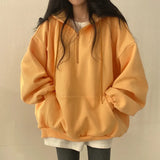 Solid Color Half Zip Up Oversized HoodieOutfit