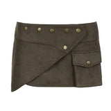 Velvet Irregular Skirt Rivet Decorative Pocket Design Low-Waist Hottie Half Body