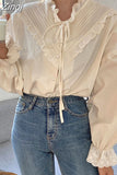 Casual Elegant Tops 2023 New Women Hollow Out Women Shirts Solid Long Sleeve Korean Style Bow Loose Blouses Blusas