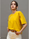 Spring Summer New Solid Color T-Shirt Women Hot Pure Cotton Short-Sleeved Top