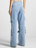Zingj 2024 New Fashion Retro Multi-Pocket Design Sense Strap Jeans Women's Straight Tube Casual Versatile